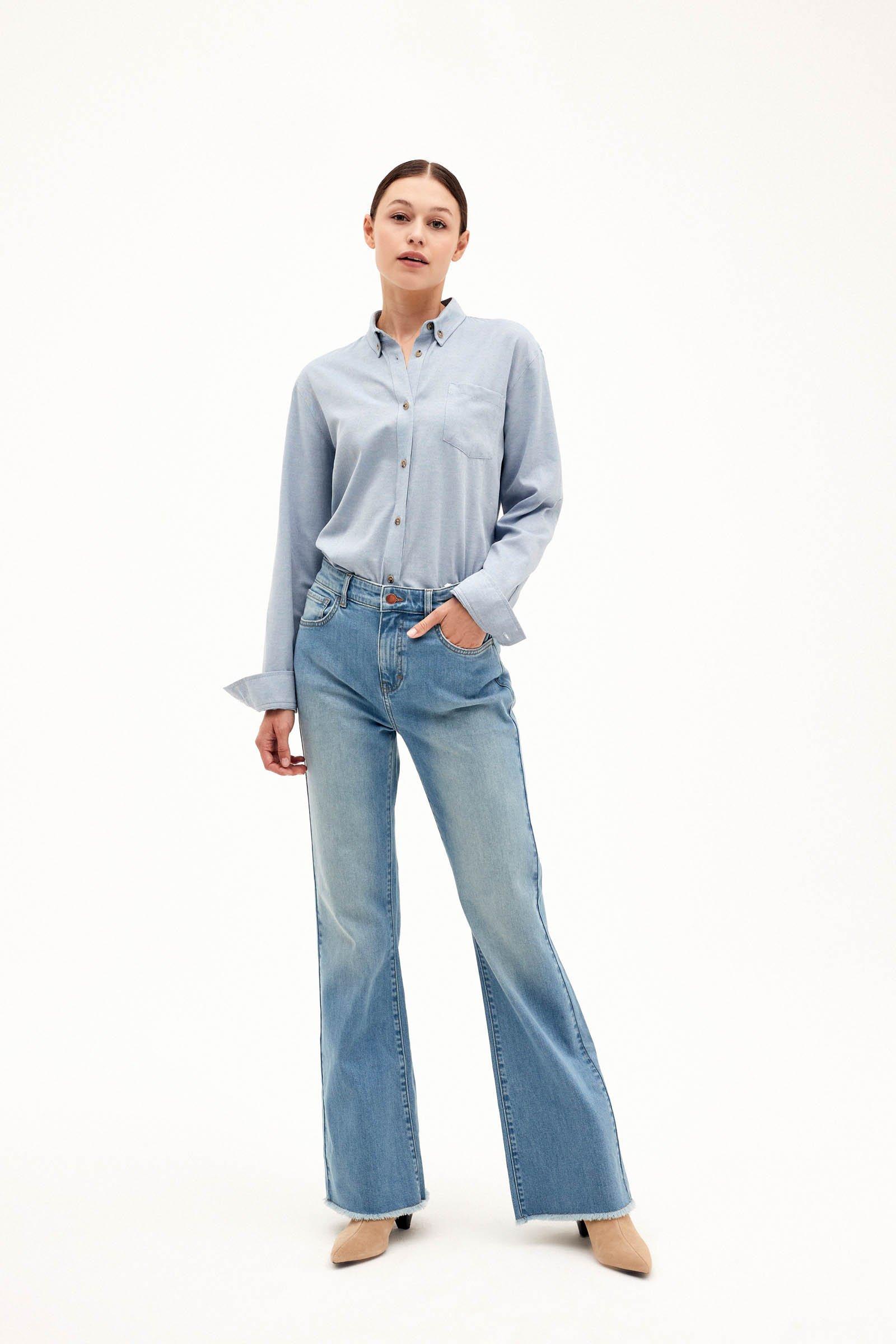 Lichtblauw shirt lange mouw dames sale